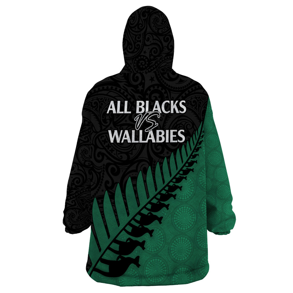 Australia Wallabies and Aotearoa Rugby Wearable Blanket Hoodie Kangaroo Black Fern Maori Green Vibe - Wonder Print Shop