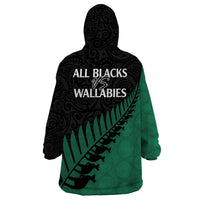 Australia Wallabies and Aotearoa Rugby Wearable Blanket Hoodie Kangaroo Black Fern Maori Green Vibe - Wonder Print Shop