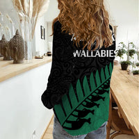 Australia Wallabies and Aotearoa Rugby Women Casual Shirt Kangaroo Black Fern Maori Green Vibe - Wonder Print Shop