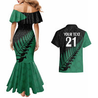 Custom Australia Wallabies and Aotearoa Rugby Couples Matching Mermaid Dress And Hawaiian Shirt Kangaroo Black Fern Maori Green Vibe LT9 - Wonder Print Shop