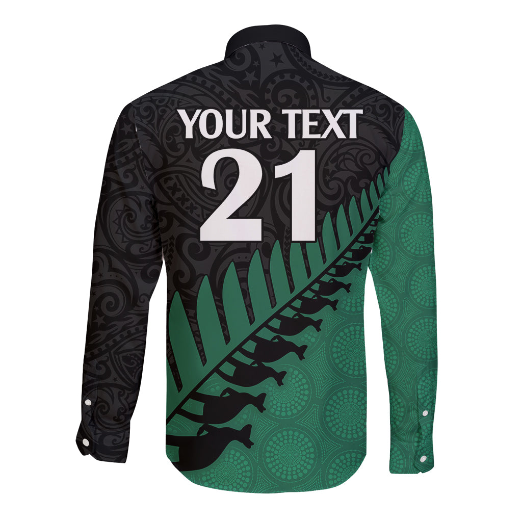Custom Australia Wallabies and Aotearoa Rugby Long Sleeve Button Shirt Kangaroo Black Fern Maori Green Vibe - Wonder Print Shop