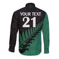 Custom Australia Wallabies and Aotearoa Rugby Long Sleeve Button Shirt Kangaroo Black Fern Maori Green Vibe - Wonder Print Shop