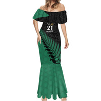 Custom Australia Wallabies and Aotearoa Rugby Mermaid Dress Kangaroo Black Fern Maori Green Vibe - Wonder Print Shop
