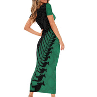 Custom Australia Wallabies and Aotearoa Rugby Short Sleeve Bodycon Dress Kangaroo Black Fern Maori Green Vibe - Wonder Print Shop