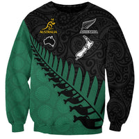 Custom Australia Wallabies and Aotearoa Rugby Sweatshirt Kangaroo Black Fern Maori Green Vibe - Wonder Print Shop