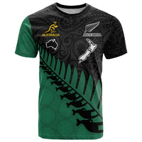 Custom Australia Wallabies and Aotearoa Rugby T Shirt Kangaroo Black Fern Maori Green Vibe - Wonder Print Shop