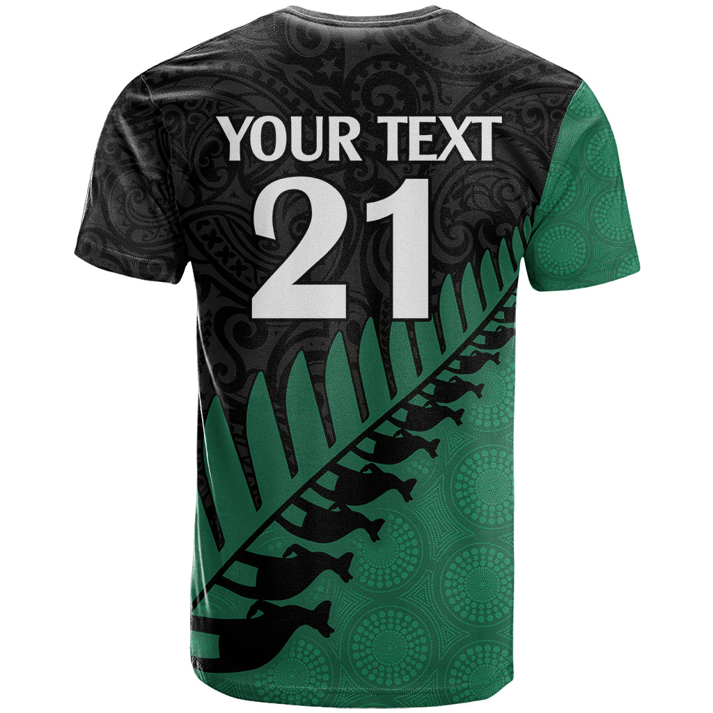 Custom Australia Wallabies and Aotearoa Rugby T Shirt Kangaroo Black Fern Maori Green Vibe - Wonder Print Shop