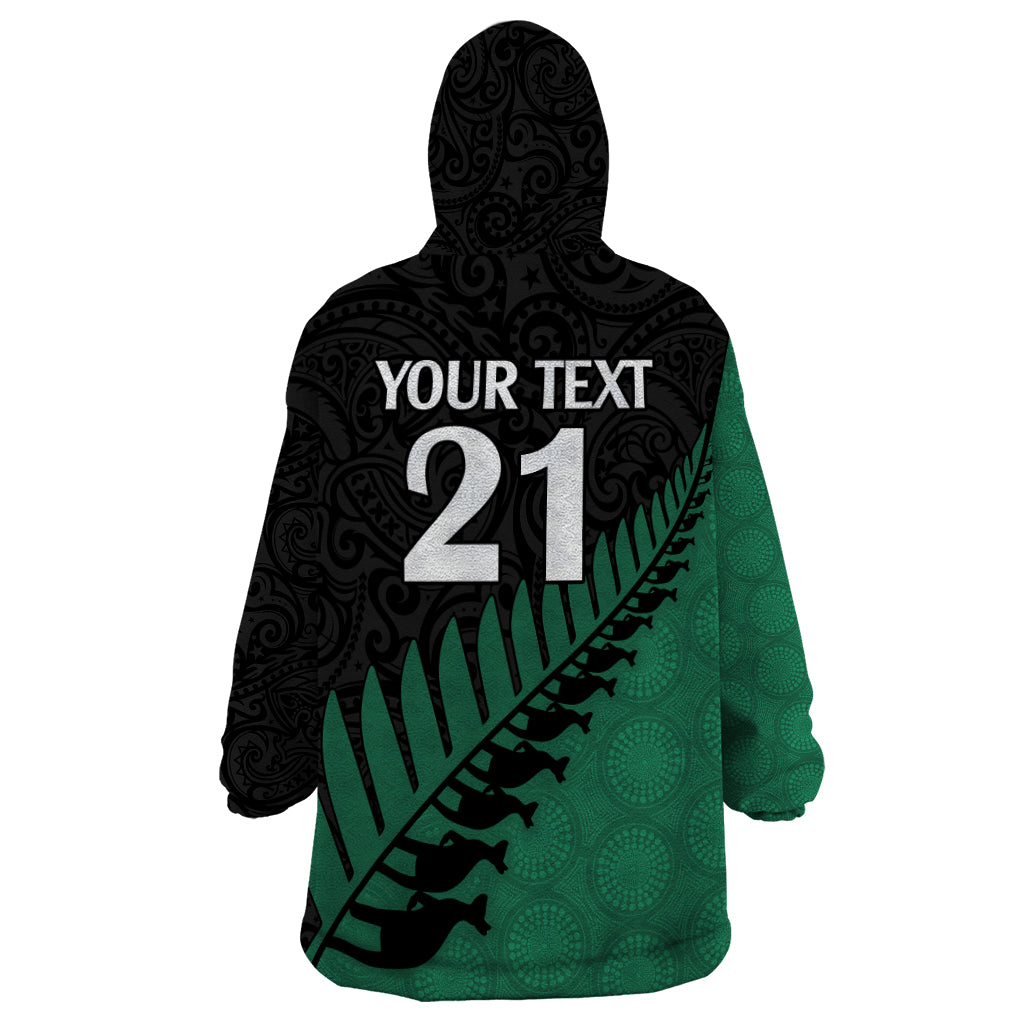 Custom Australia Wallabies and Aotearoa Rugby Wearable Blanket Hoodie Kangaroo Black Fern Maori Green Vibe - Wonder Print Shop