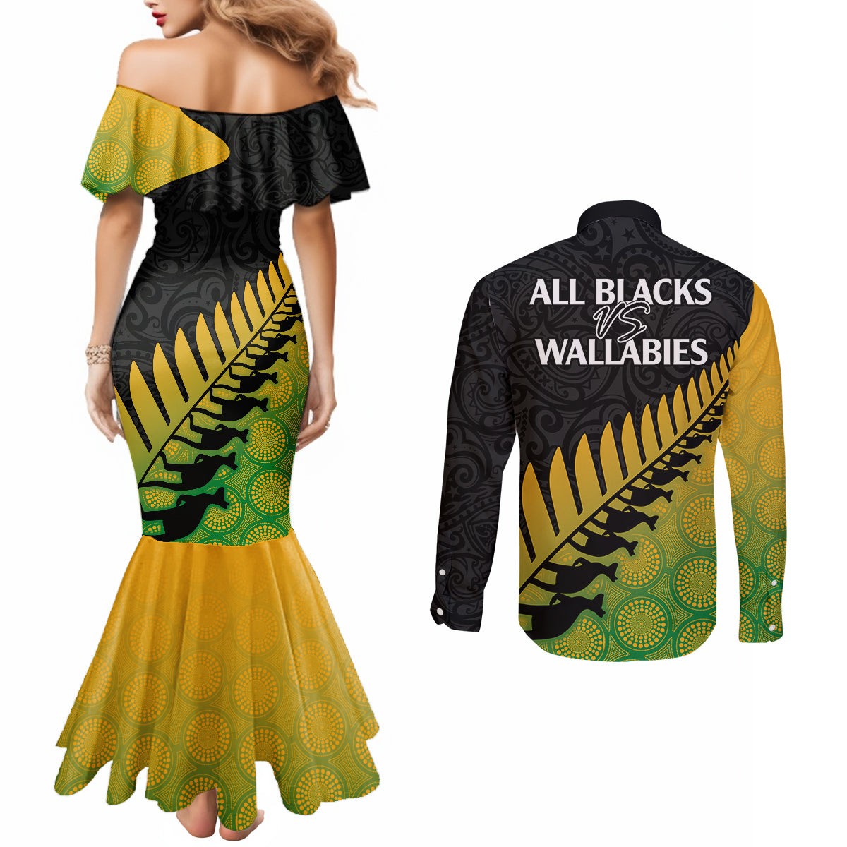 australia-wallabies-and-aotearoa-rugby-couples-matching-mermaid-dress-and-long-sleeve-button-shirts-kangaroo-black-fern-maori-gradient-vibe