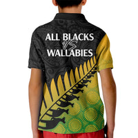 Australia Wallabies and Aotearoa Rugby Kid Polo Shirt Kangaroo Black Fern Maori Gradient Vibe - Wonder Print Shop