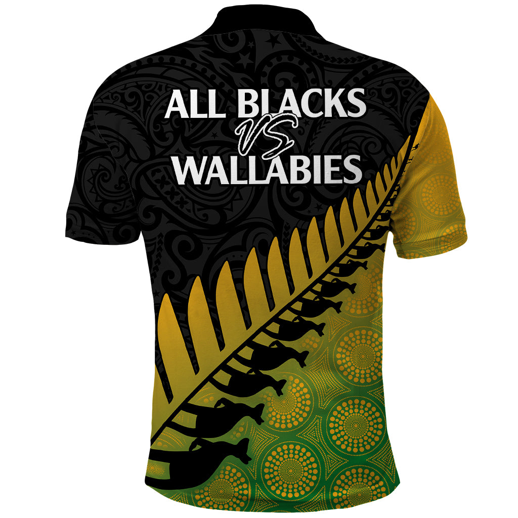 Australia Wallabies and Aotearoa Rugby Polo Shirt Kangaroo Black Fern Maori Gradient Vibe - Wonder Print Shop