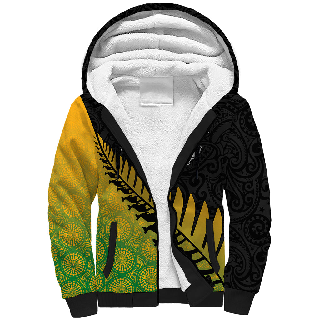 Australia Wallabies and Aotearoa Rugby Sherpa Hoodie Kangaroo Black Fern Maori Gradient Vibe - Wonder Print Shop
