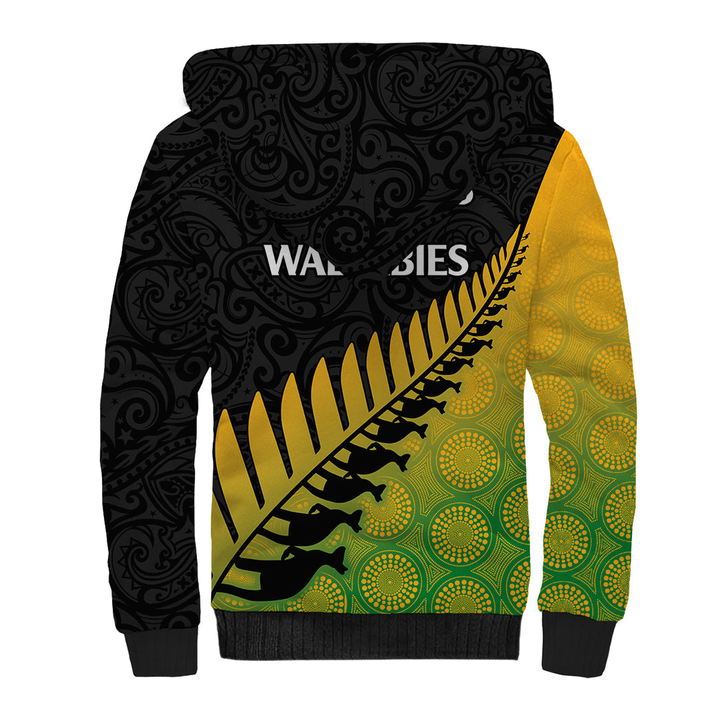 Australia Wallabies and Aotearoa Rugby Sherpa Hoodie Kangaroo Black Fern Maori Gradient Vibe - Wonder Print Shop