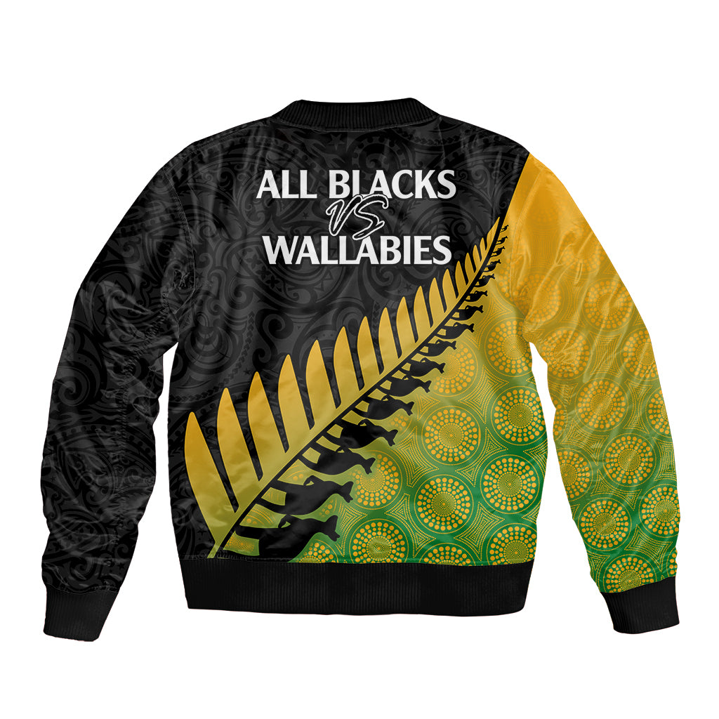 Australia Wallabies and Aotearoa Rugby Sleeve Zip Bomber Jacket Kangaroo Black Fern Maori Gradient Vibe - Wonder Print Shop
