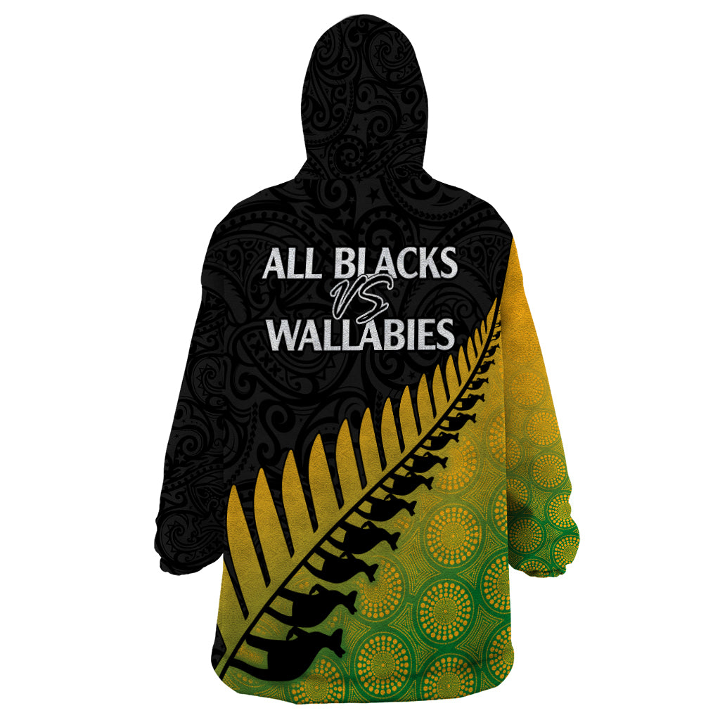 Australia Wallabies and Aotearoa Rugby Wearable Blanket Hoodie Kangaroo Black Fern Maori Gradient Vibe - Wonder Print Shop