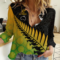 Australia Wallabies and Aotearoa Rugby Women Casual Shirt Kangaroo Black Fern Maori Gradient Vibe - Wonder Print Shop