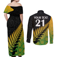 Custom Australia Wallabies and Aotearoa Rugby Couples Matching Off Shoulder Maxi Dress and Long Sleeve Button Shirts Kangaroo Black Fern Maori Gradient Vibe LT9 - Wonder Print Shop