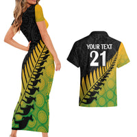 Custom Australia Wallabies and Aotearoa Rugby Couples Matching Short Sleeve Bodycon Dress and Hawaiian Shirt Kangaroo Black Fern Maori Gradient Vibe LT9 - Wonder Print Shop
