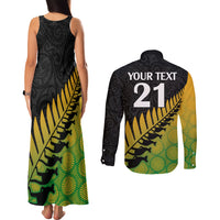 Custom Australia Wallabies and Aotearoa Rugby Couples Matching Tank Maxi Dress and Long Sleeve Button Shirts Kangaroo Black Fern Maori Gradient Vibe LT9 - Wonder Print Shop