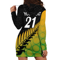 Custom Australia Wallabies and Aotearoa Rugby Hoodie Dress Kangaroo Black Fern Maori Gradient Vibe - Wonder Print Shop