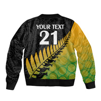Custom Australia Wallabies and Aotearoa Rugby Sleeve Zip Bomber Jacket Kangaroo Black Fern Maori Gradient Vibe - Wonder Print Shop