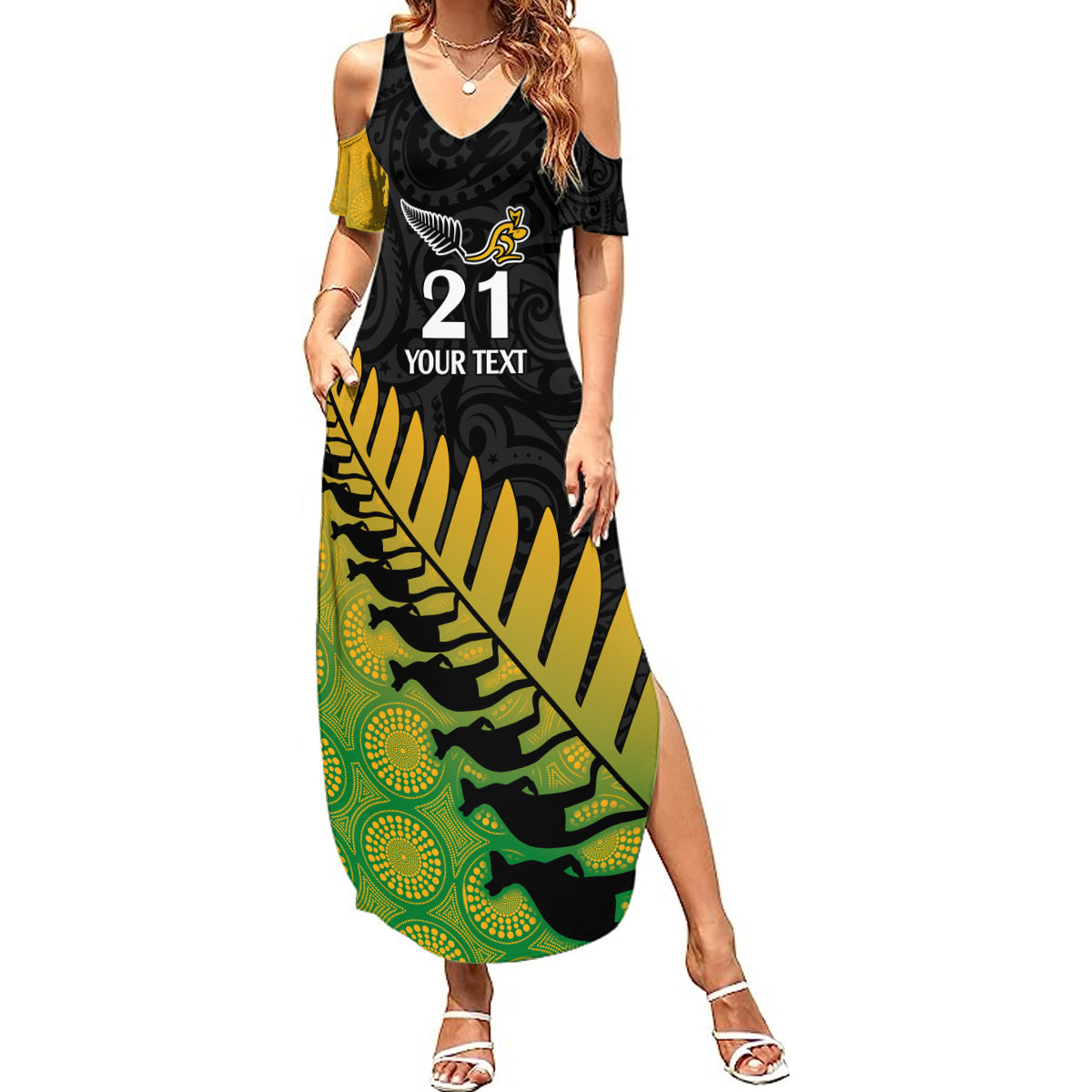 Custom Australia Wallabies and Aotearoa Rugby Summer Maxi Dress Kangaroo Black Fern Maori Gradient Vibe - Wonder Print Shop