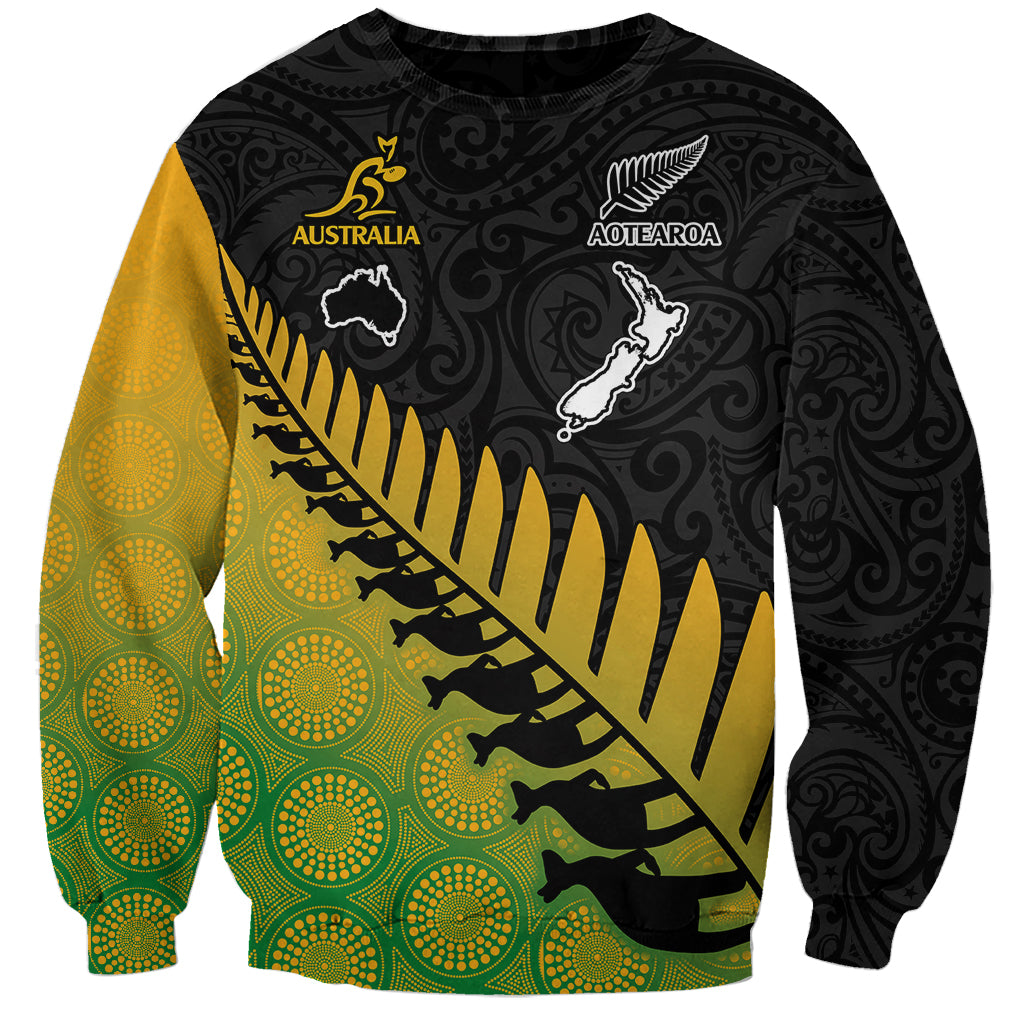 Custom Australia Wallabies and Aotearoa Rugby Sweatshirt Kangaroo Black Fern Maori Gradient Vibe - Wonder Print Shop