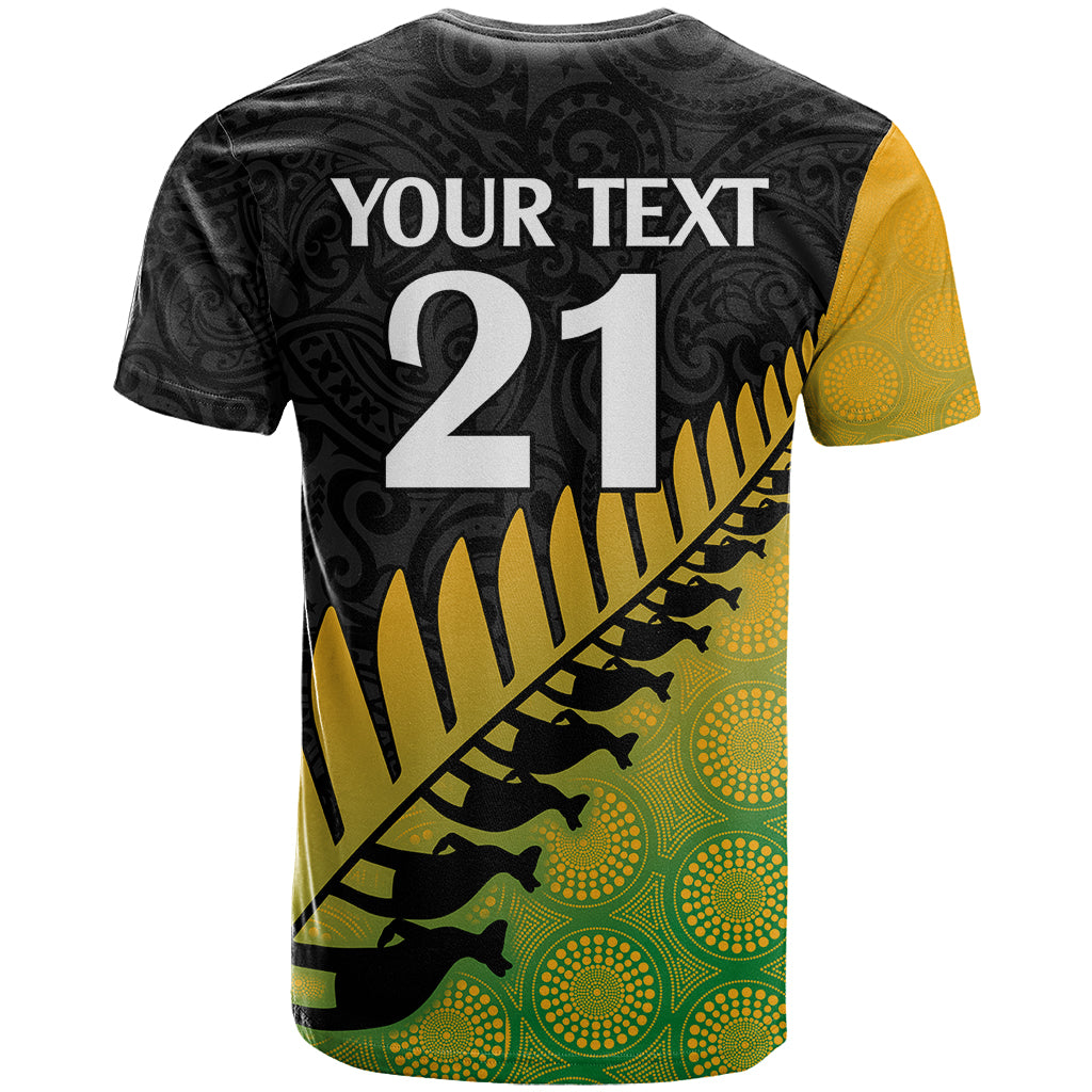 Custom Australia Wallabies and Aotearoa Rugby T Shirt Kangaroo Black Fern Maori Gradient Vibe - Wonder Print Shop
