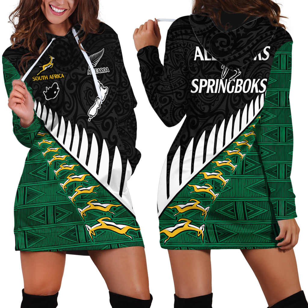 South Africa and Aotearoa Rugby Hoodie Dress Springboks Black Fern Maori Vibe - Wonder Print Shop
