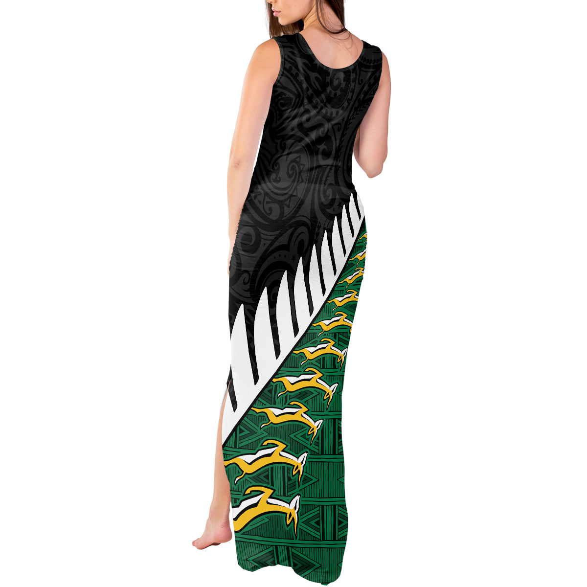 South Africa and Aotearoa Rugby Tank Maxi Dress Springboks Black Fern Maori Vibe - Wonder Print Shop