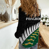 South Africa and Aotearoa Rugby Women Casual Shirt Springboks Black Fern Maori Vibe - Wonder Print Shop