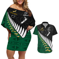 Custom South Africa and Aotearoa Rugby Couples Matching Off Shoulder Short Dress and Hawaiian Shirt Springboks Black Fern Maori Vibe LT9 - Wonder Print Shop