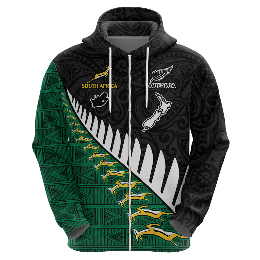 Custom South Africa and Aotearoa Rugby Hoodie Springboks Black Fern Maori Vibe - Wonder Print Shop