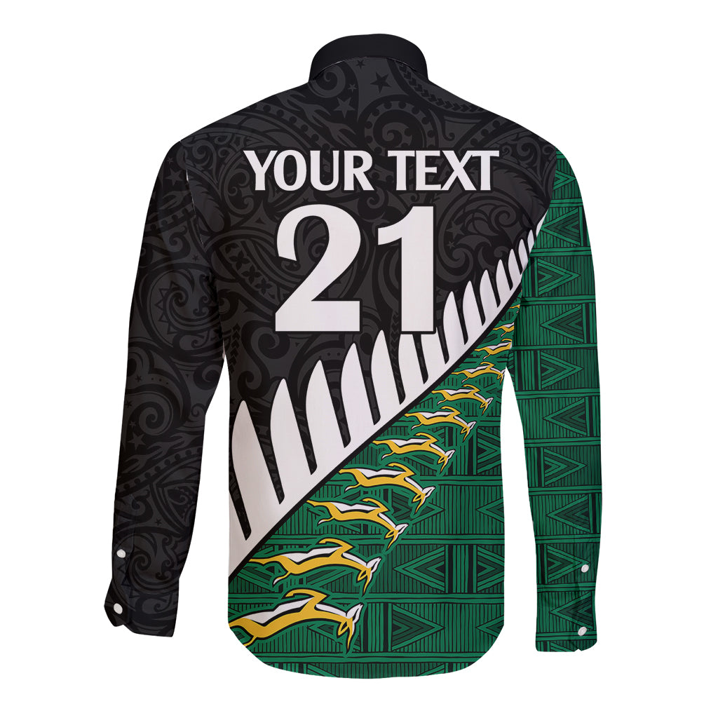 Custom South Africa and Aotearoa Rugby Long Sleeve Button Shirt Springboks Black Fern Maori Vibe - Wonder Print Shop
