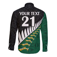 Custom South Africa and Aotearoa Rugby Long Sleeve Button Shirt Springboks Black Fern Maori Vibe - Wonder Print Shop