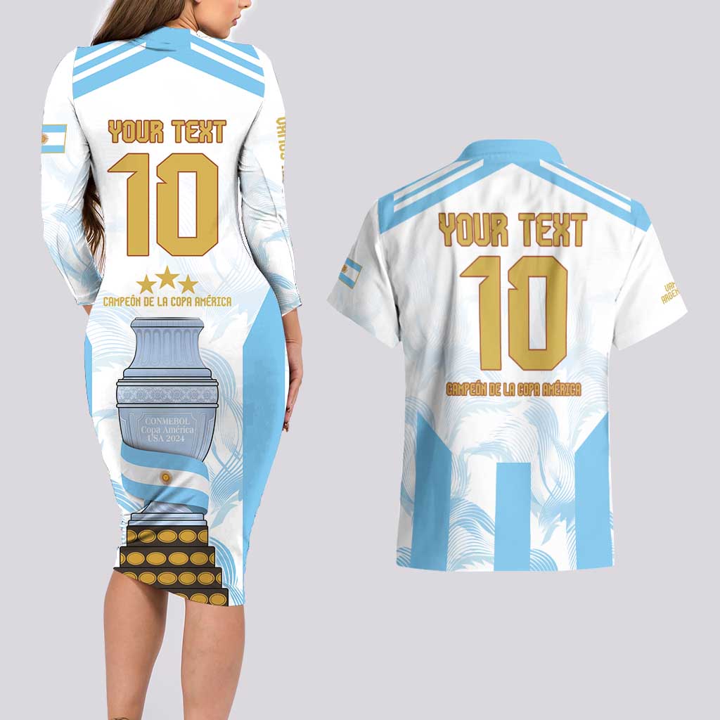 Argentina Champions Football Custom Couples Matching Long Sleeve Bodycon Dress and Hawaiian Shirt Campeon de America LT9 - Wonder Print Shop
