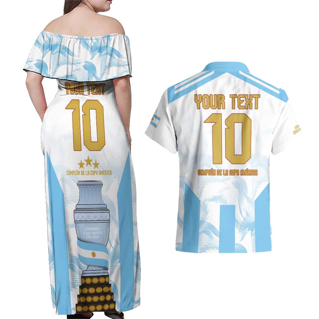 Argentina Champions Football Custom Couples Matching Off Shoulder Maxi Dress and Hawaiian Shirt Campeon de America LT9 - Wonder Print Shop