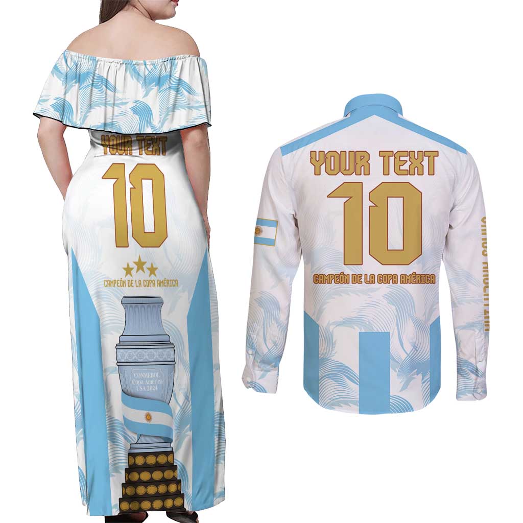 Argentina Champions Football Custom Couples Matching Off Shoulder Maxi Dress and Long Sleeve Button Shirt Campeon de America LT9 - Wonder Print Shop