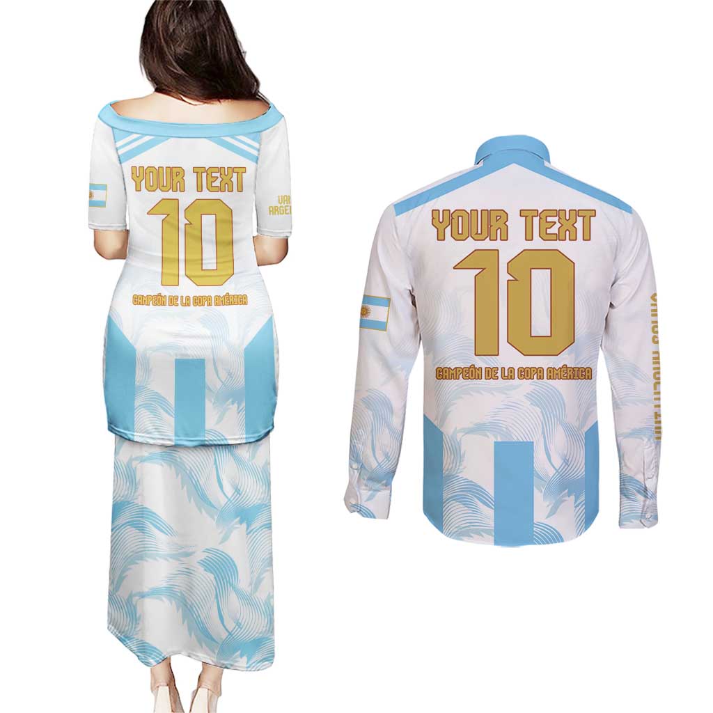 Argentina Champions Football Custom Couples Matching Puletasi and Long Sleeve Button Shirt Campeon de America LT9 - Wonder Print Shop