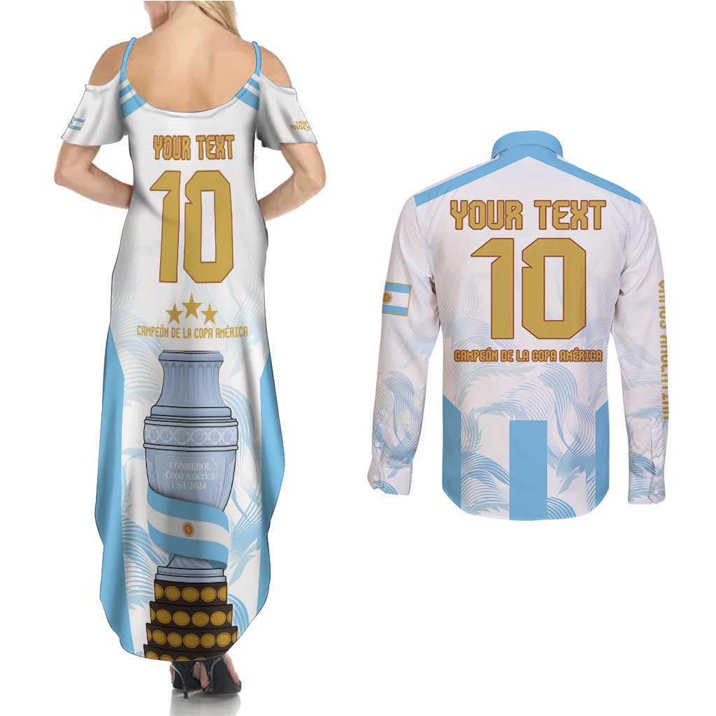 Argentina Champions Football Custom Couples Matching Summer Maxi Dress and Long Sleeve Button Shirt Campeon de America LT9 - Wonder Print Shop
