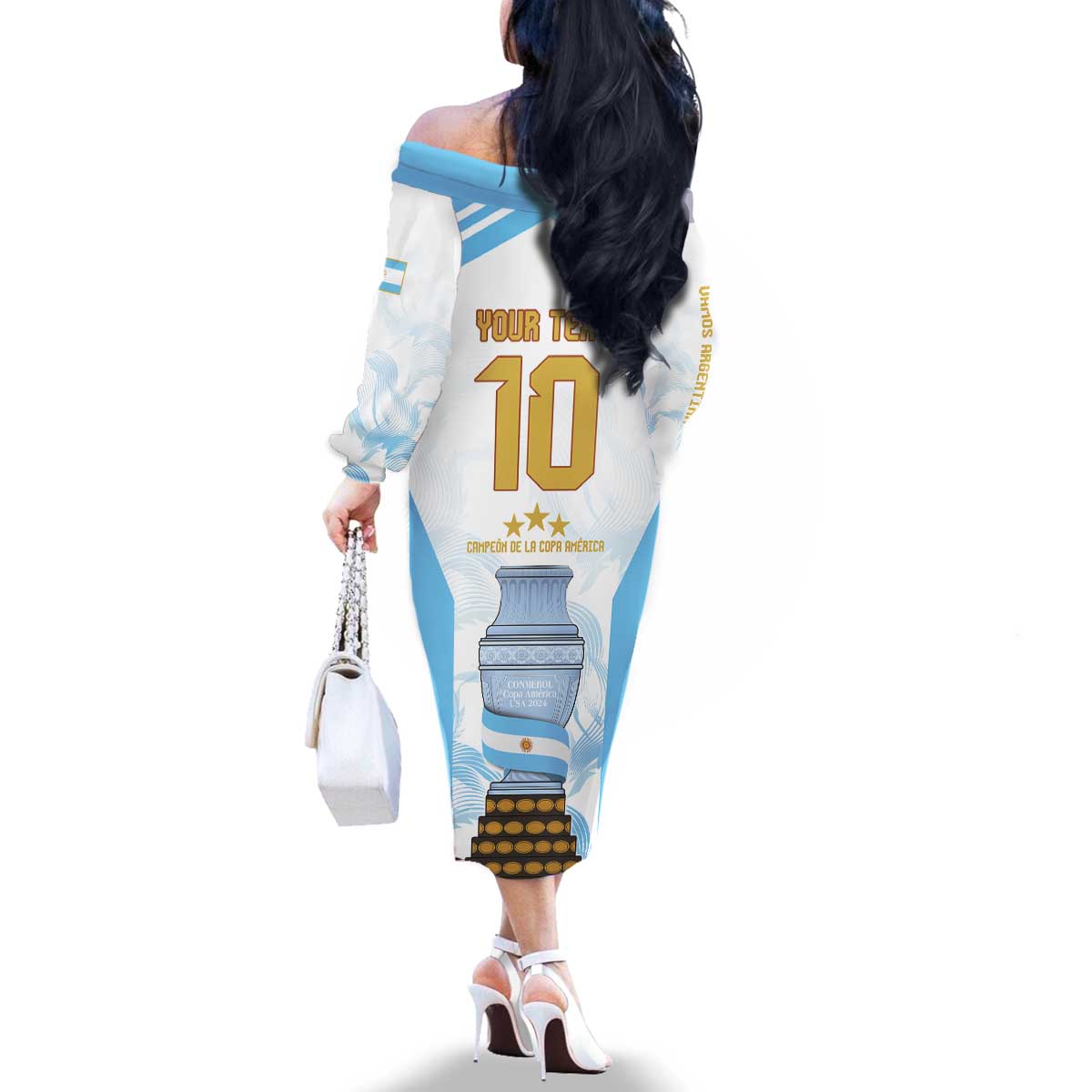 Argentina Champions Football Custom Family Matching Off The Shoulder Long Sleeve Dress and Hawaiian Shirt Campeon de America - Wonder Print Shop