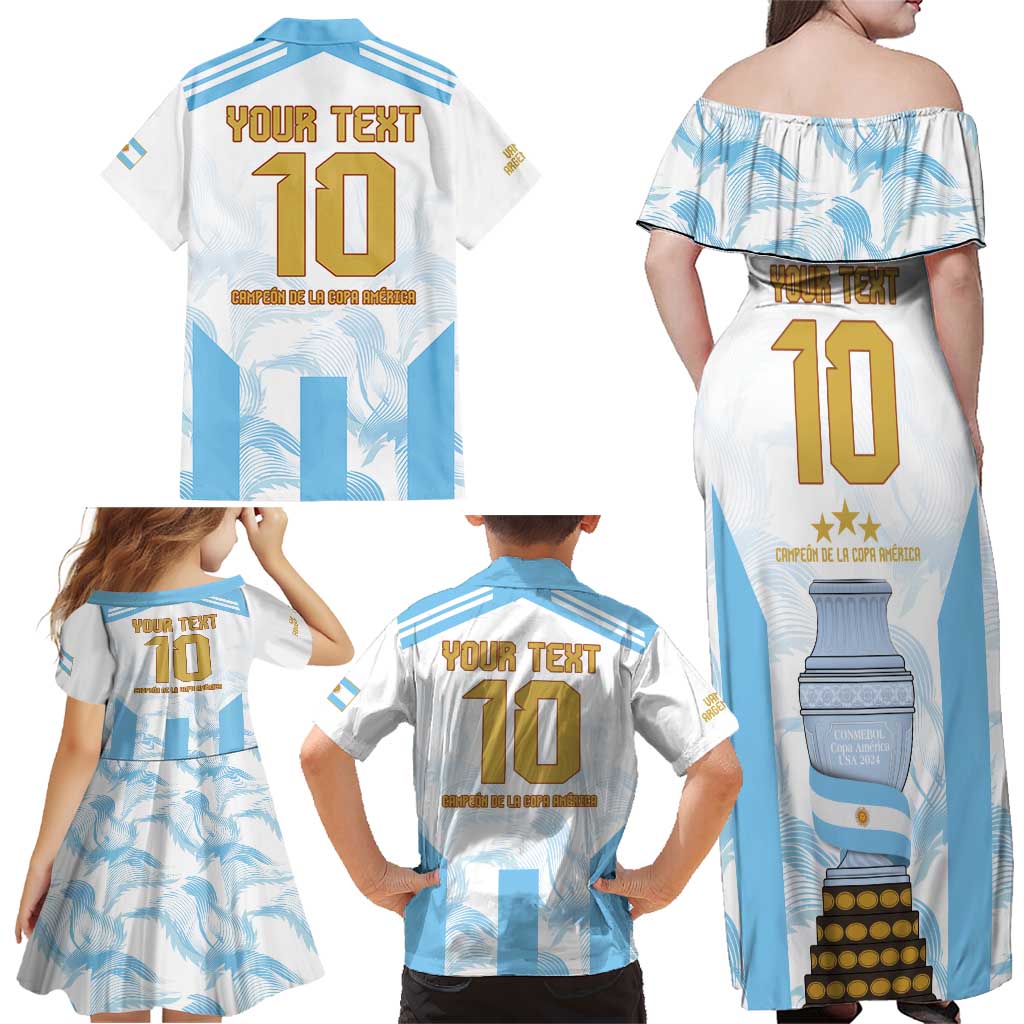 Argentina Champions Football Custom Family Matching Off Shoulder Maxi Dress and Hawaiian Shirt Campeon de America LT9 - Wonder Print Shop