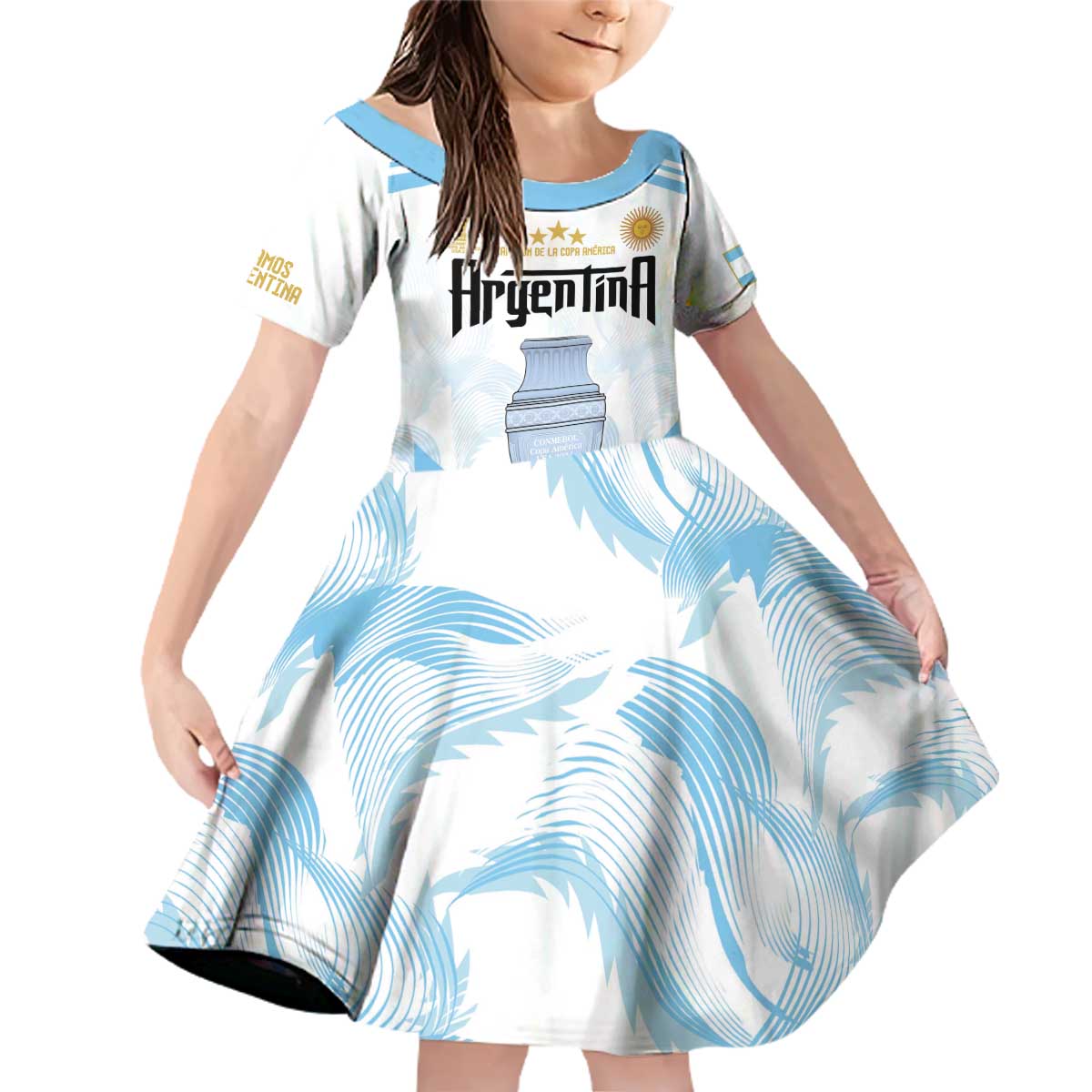 Argentina Champions Football Custom Family Matching Off Shoulder Short Dress and Hawaiian Shirt Campeon de America LT9 - Wonder Print Shop