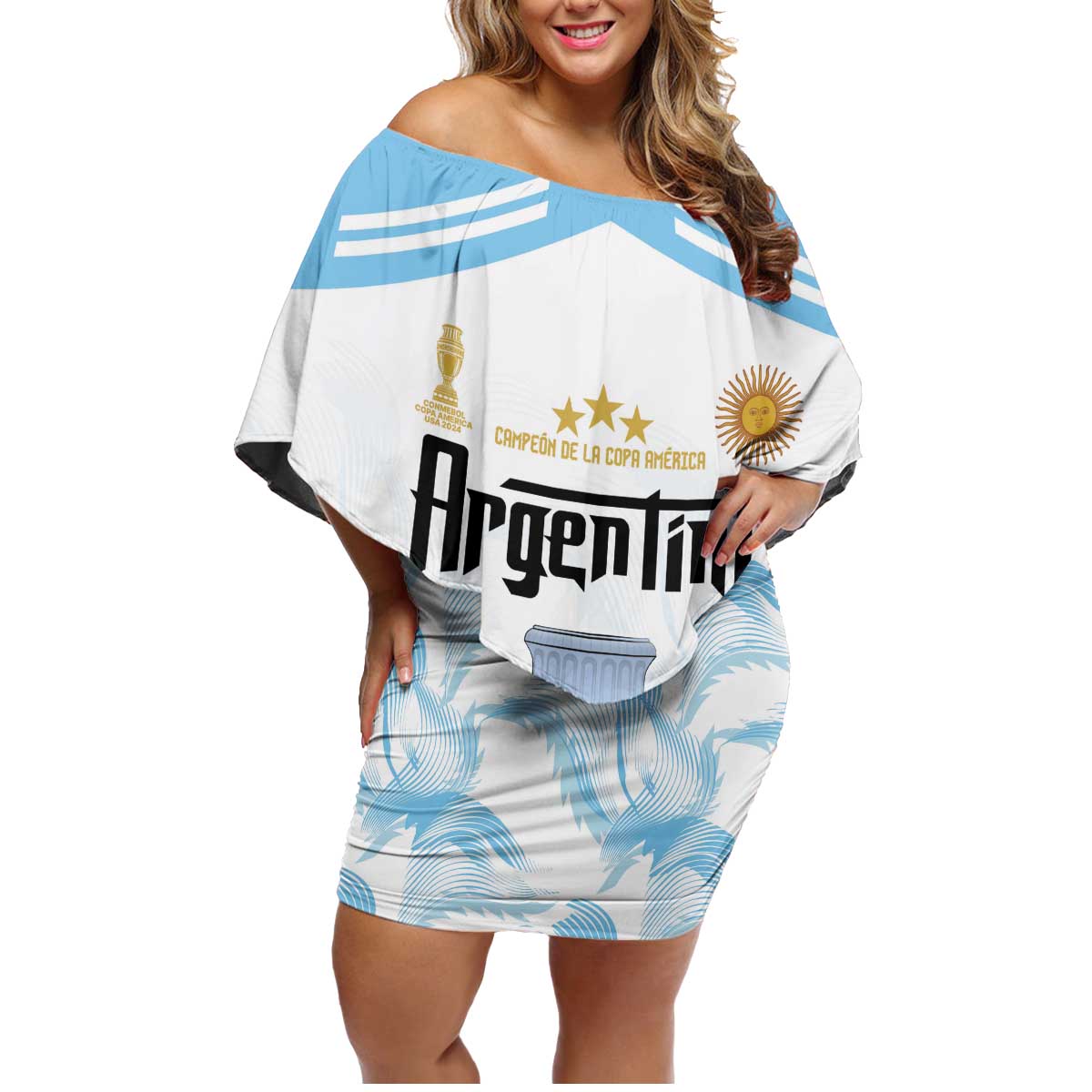 Argentina Champions Football Custom Family Matching Off Shoulder Short Dress and Hawaiian Shirt Campeon de America LT9 - Wonder Print Shop