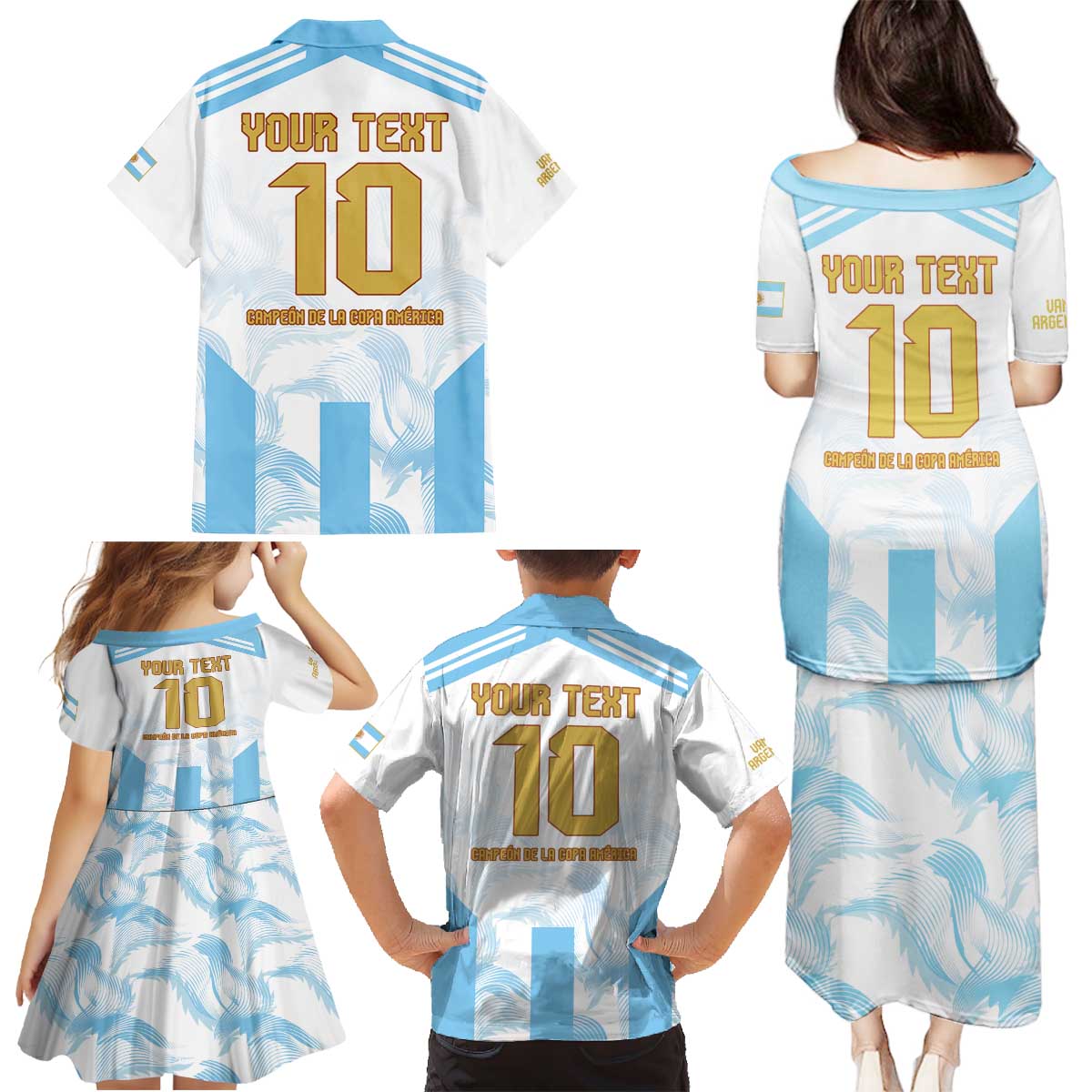 Argentina Champions Football Custom Family Matching Puletasi and Hawaiian Shirt Campeon de America - Wonder Print Shop