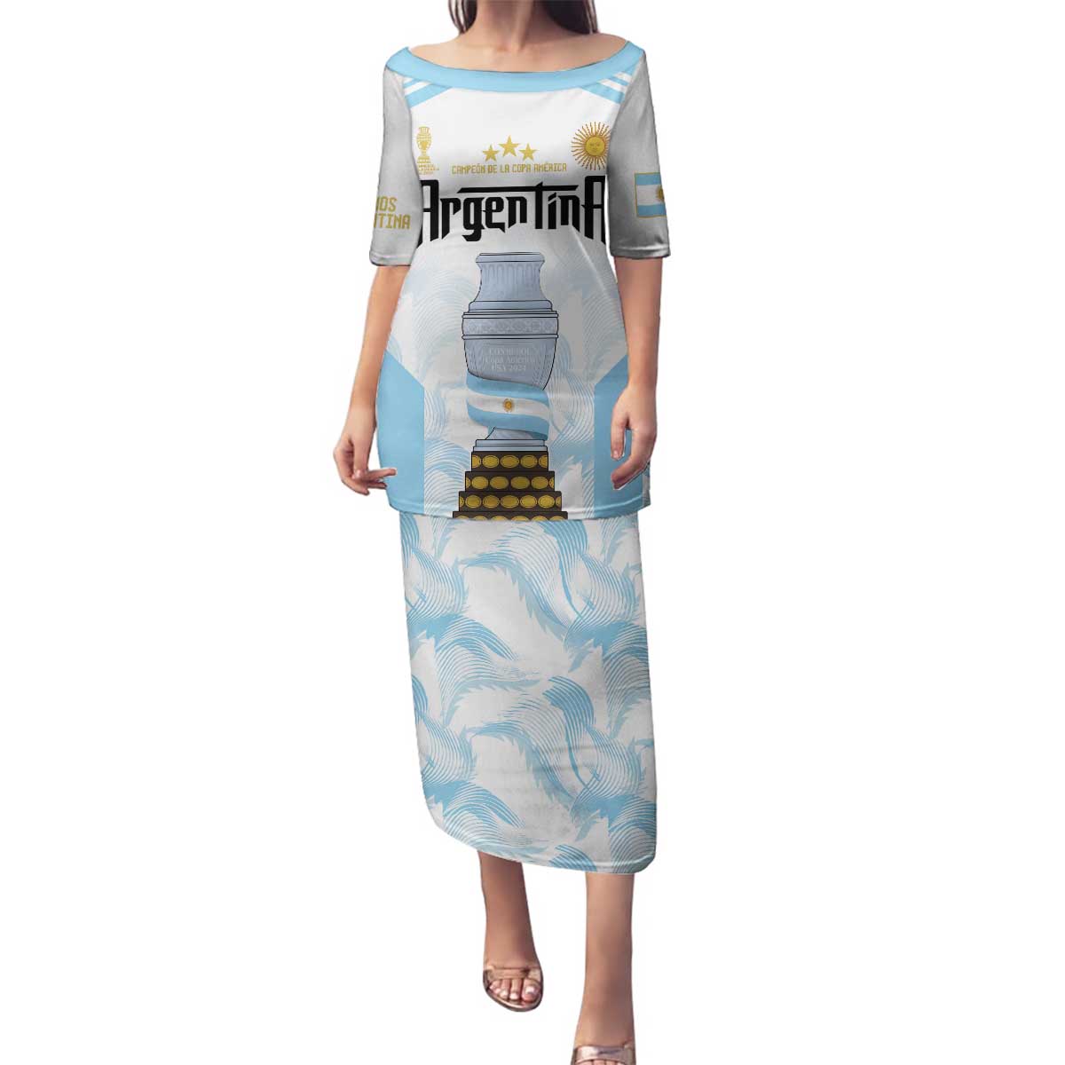 Argentina Champions Football Custom Family Matching Puletasi and Hawaiian Shirt Campeon de America - Wonder Print Shop