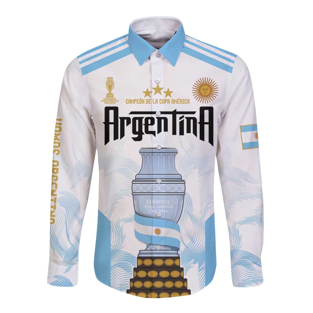 Argentina Champions Football Custom Long Sleeve Button Shirt Campeon de America - Wonder Print Shop