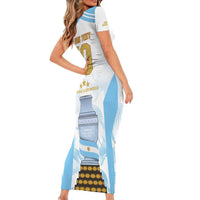 Argentina Champions Football Custom Short Sleeve Bodycon Dress Campeon de America - Wonder Print Shop