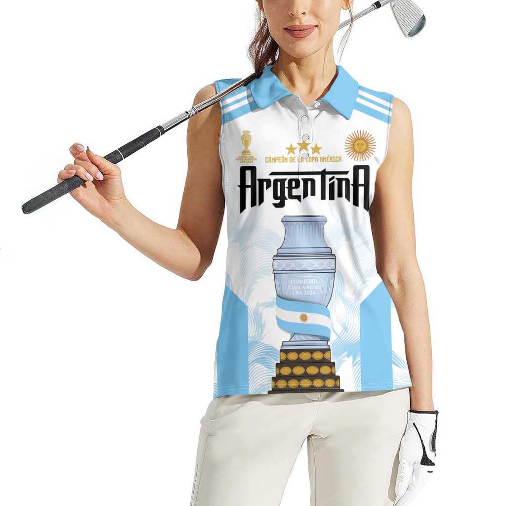Argentina Champions Football Custom Women Sleeveless Polo Shirt Campeon de America - Wonder Print Shop
