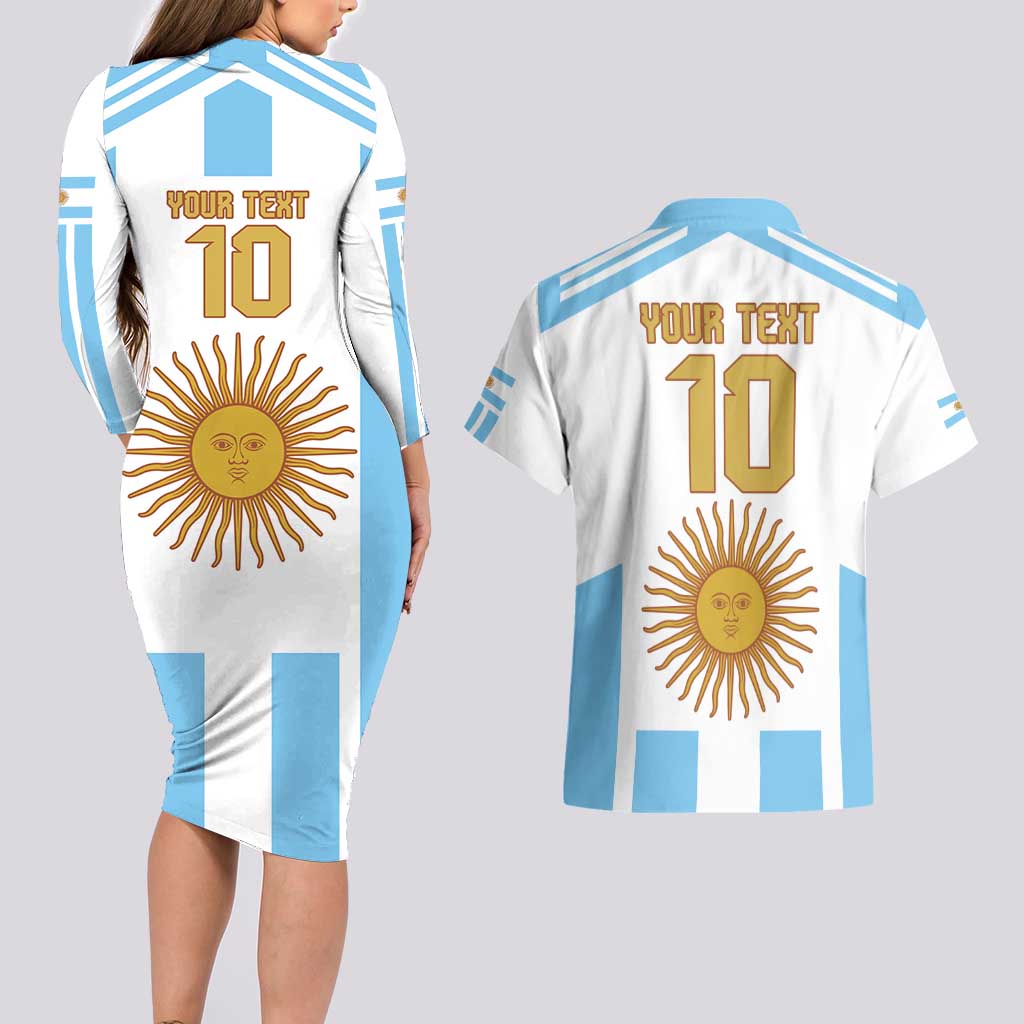 Vamos Argentina Champions Football Custom Couples Matching Long Sleeve Bodycon Dress and Hawaiian Shirt White and Sky Blue LT9 - Wonder Print Shop